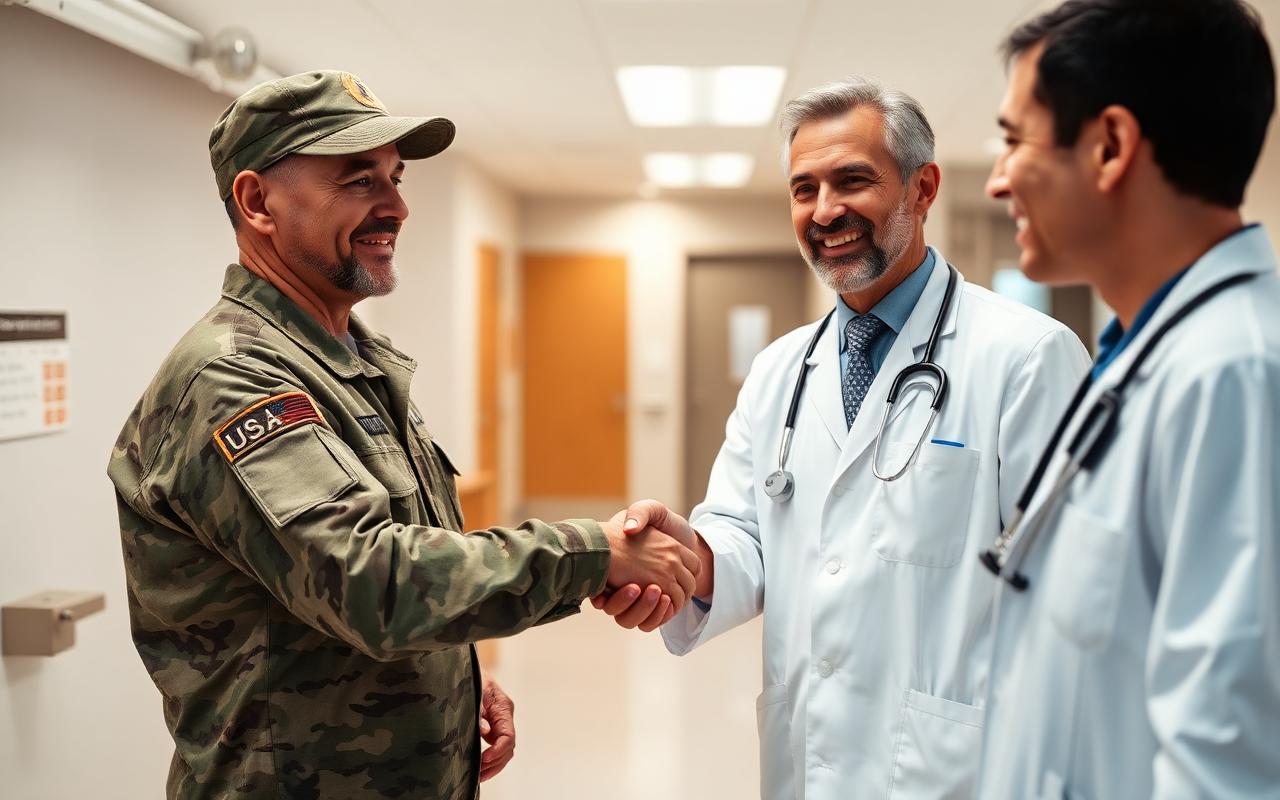 Veteran shaking hands with sleep provider